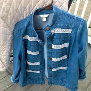 Denim Jacket Women’s 1X Christopher & Banks with Lace Trim. Gently worn.